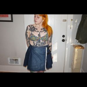 Y2K 2000s Burberry denim pleated kilt skirt 14